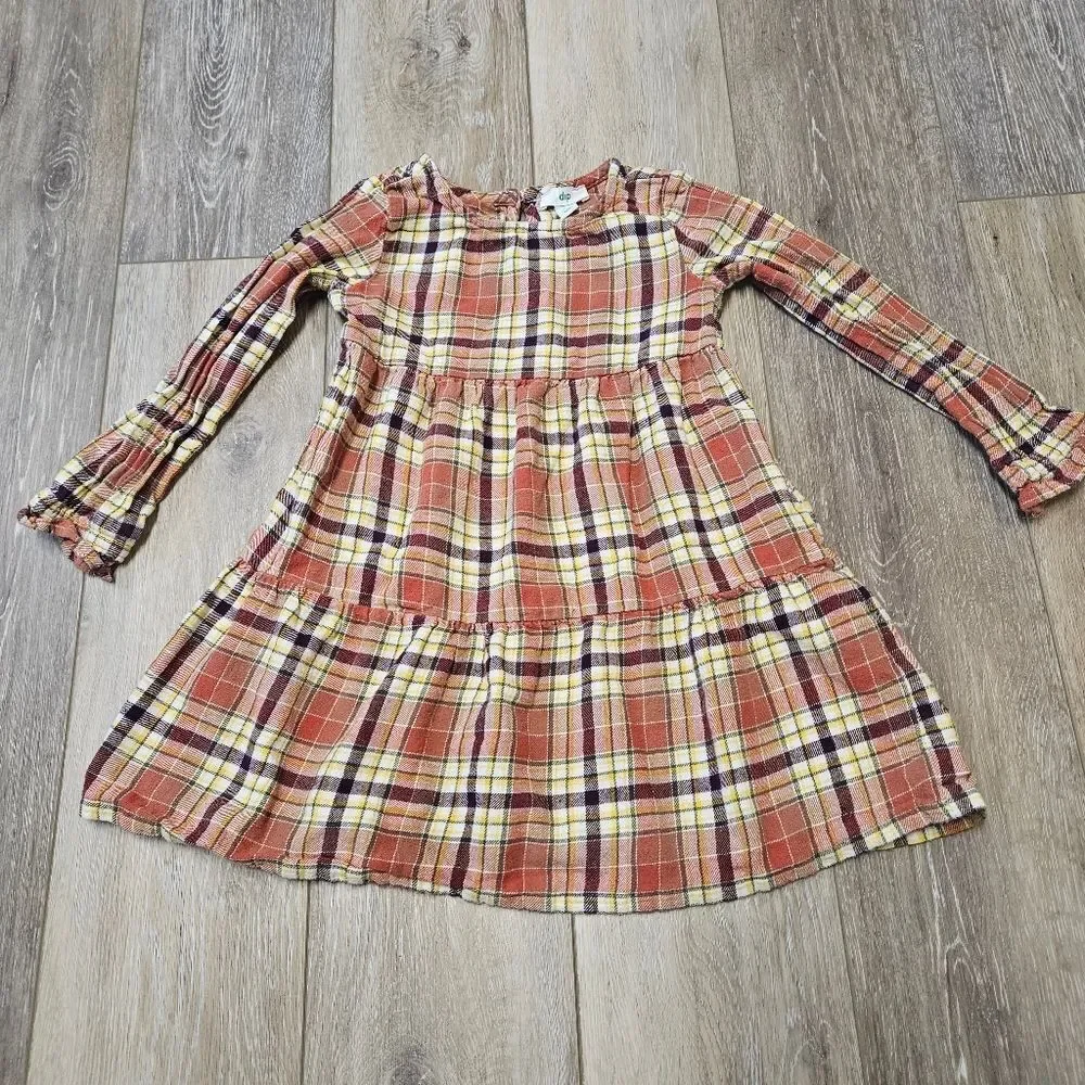 Gymboree Dip 2 Dress Bundle Plaid Ruffles Long Sleeve Girls Toddlers 4T Brown